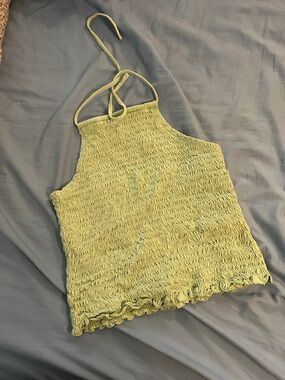 Old Navy Light Lime Smocked Halter Crop Top